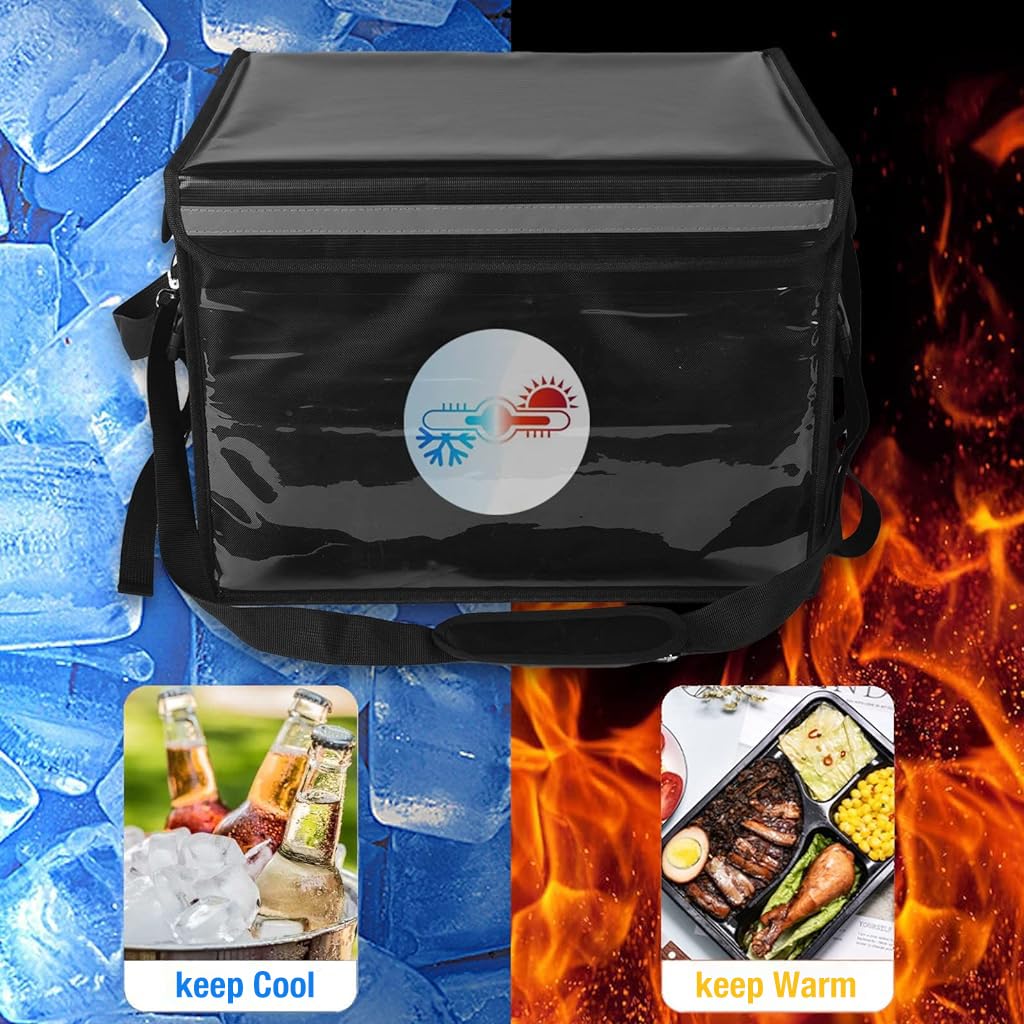 Serplex Insulated Food Delivery Bag with Fixed Base and Stand Rack Portable 32L Food Delivery Box with Shoulder Strap, Waterproof Food Storage Bag for Delievery, Camping, Picnic,(17 Serplex Insulated Food Delivery Bag with Fixed Base and Stand Rack Portable 32L Food Delivery Box with Shoulder Strap, Waterproof Food Storage Bag for Delievery, Camping, Picnic,(17